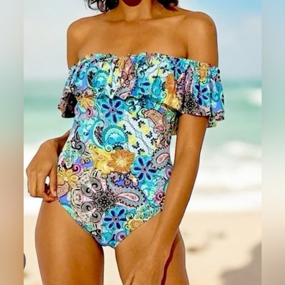 Bleu Rod Beattie One Piece  Let Loose Paisley Swimsuit Sz. 10. Like New. Boho
